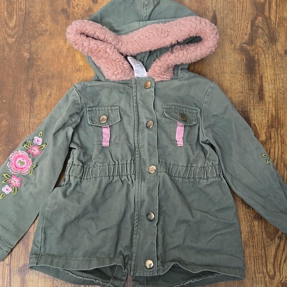 Little Lass green and pink girls jacket